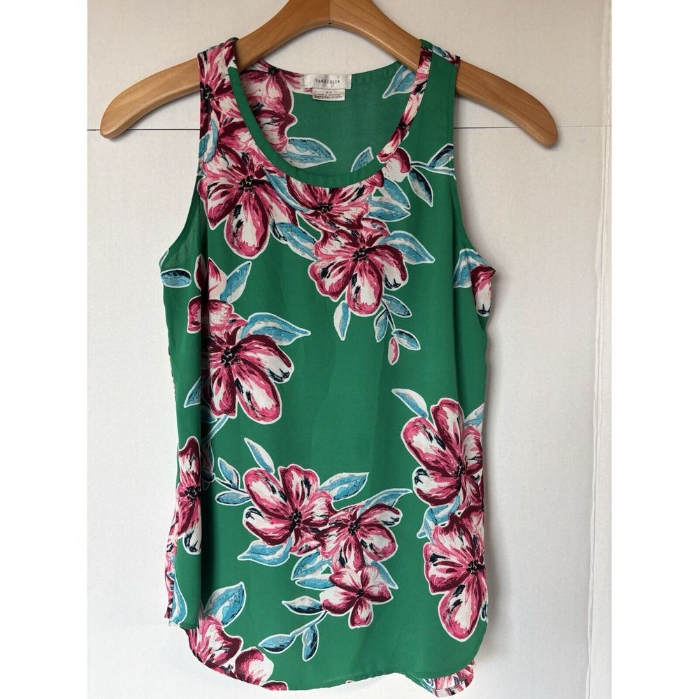Van‎ Heusen Floral Tropical Green Shirt Top Blouse Sleeveless Small